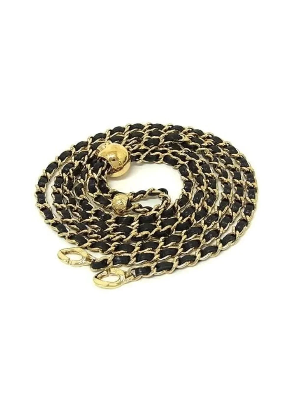 Chanel CC Logo Quilted Leather Chain Shoulder Strap Gold Black